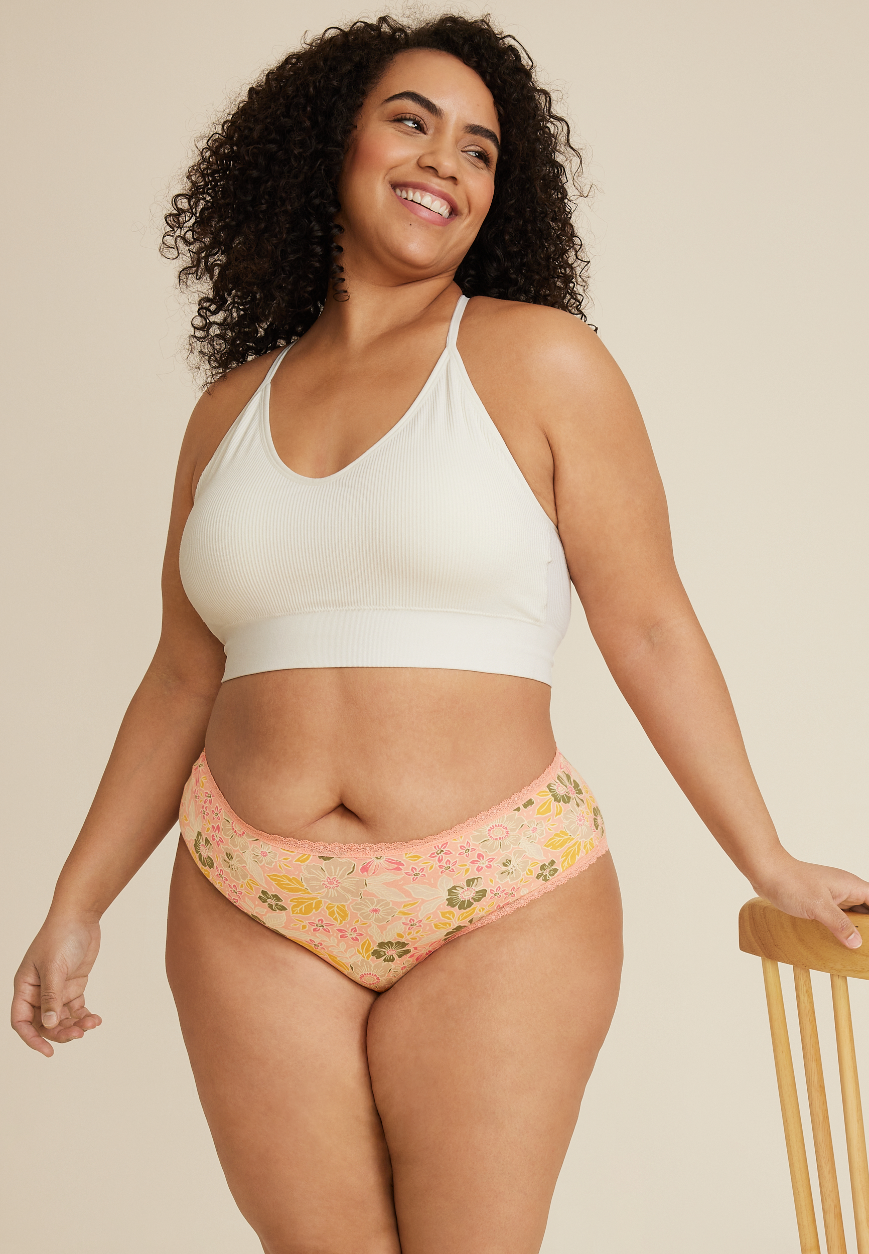 Simply Comfy Peach Floral Bikini Panty, C7697, large