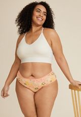 Simply Comfy Peach Floral Bikini Panty, C7697, small