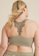 True Stretch Seamless Crochet Lace Back Bralette, OLIVE FOG, small