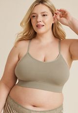 True Stretch Seamless Crochet Lace Back Bralette, OLIVE FOG, small
