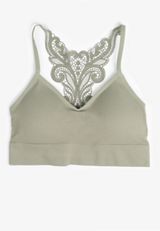 True Stretch Seamless Crochet Lace Back Bralette, OLIVE FOG, small