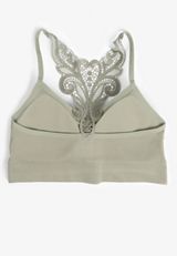 True Stretch Seamless Crochet Lace Back Bralette, OLIVE FOG, small