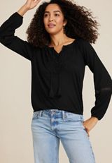 Crochet Yoke Trim Knit Blouse, C106, small