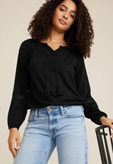 Crochet Yoke Trim Knit Blouse, C106, small