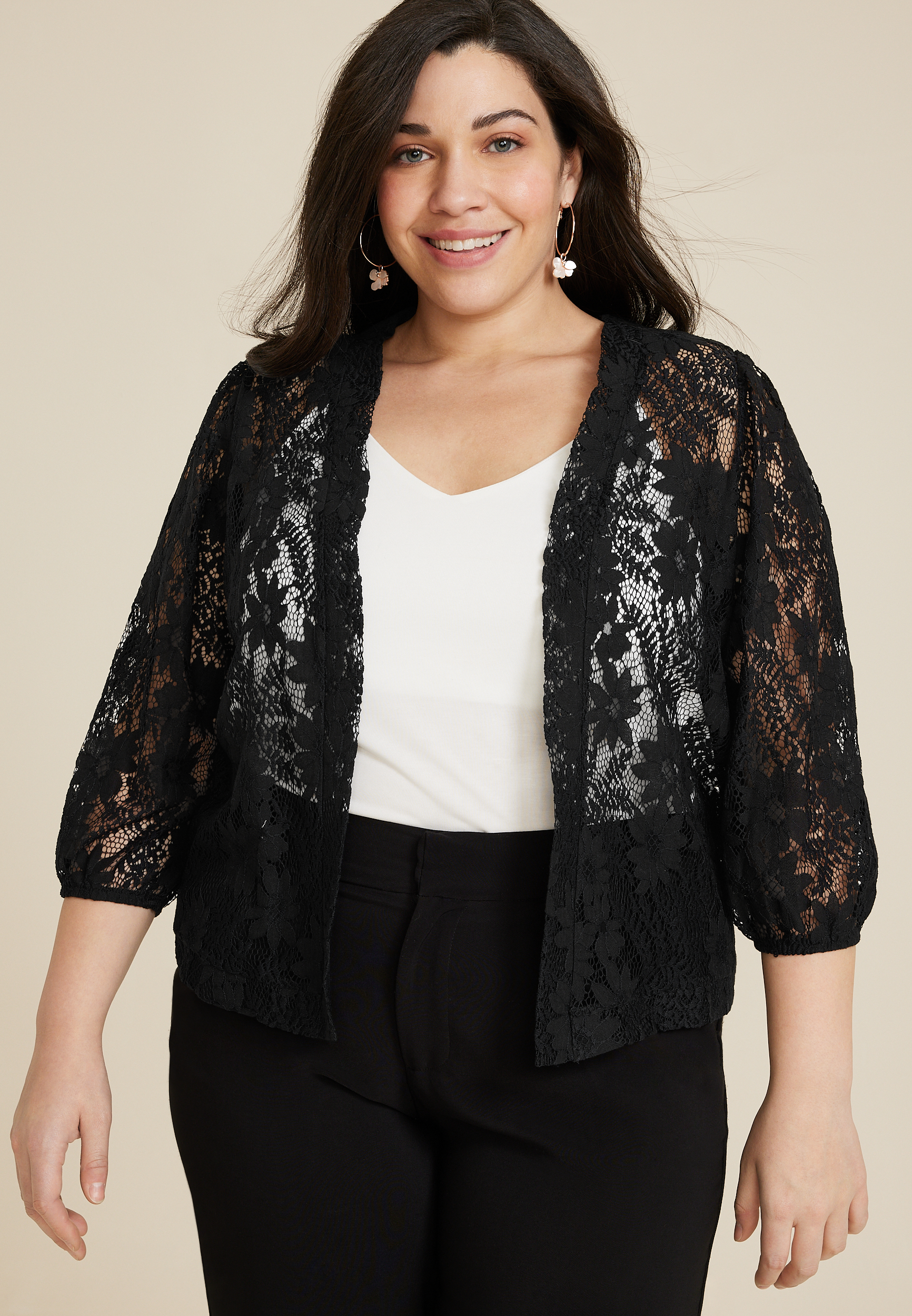 Plus Size Embroidered Lace Cropped Kimono | maurices
