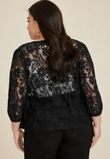 Plus Size Embroidered Lace Cropped Kimono, BLACK, small