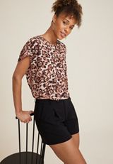 Delton Star Leopard Zipper Back Blouse, C3681, small