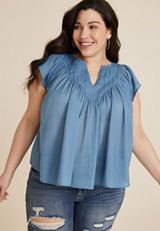 Plus Size Woven Flutter Sleeve Blouse, C122, small