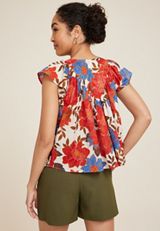Floral Woven Flutter Sleeve Blouse, C6074, small