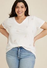 Plus Size 24/7 Dawson Lemon V Neck Tee, SOFT WHITE COMBO, small