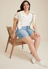 Plus Size 24/7 Dawson Lemon V Neck Tee, SOFT WHITE COMBO, small