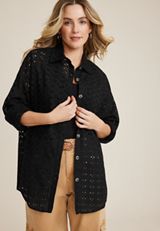 Eyelet Button Down Shirt, C106, small
