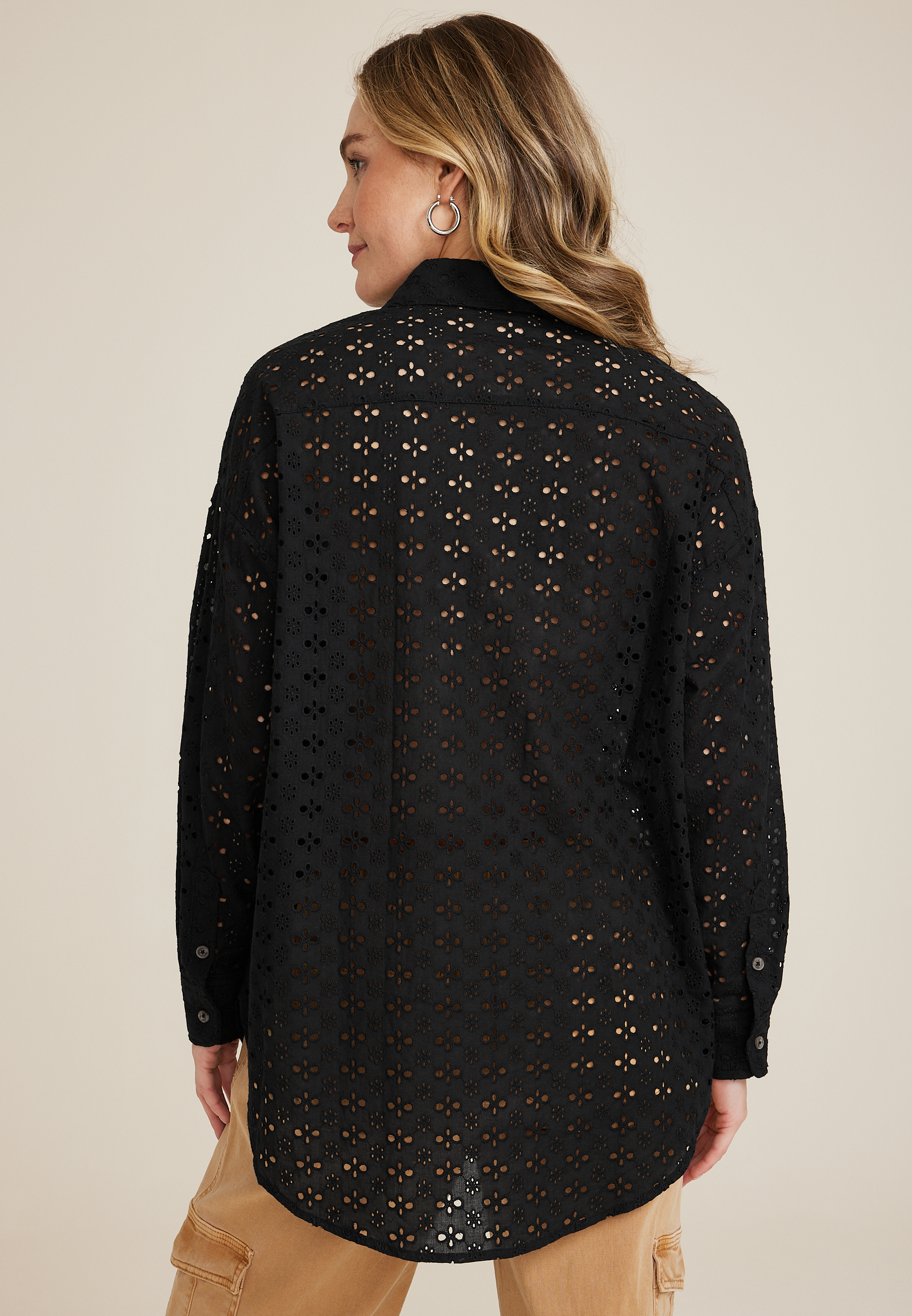 Eyelet Button Down Shirt, C106, large