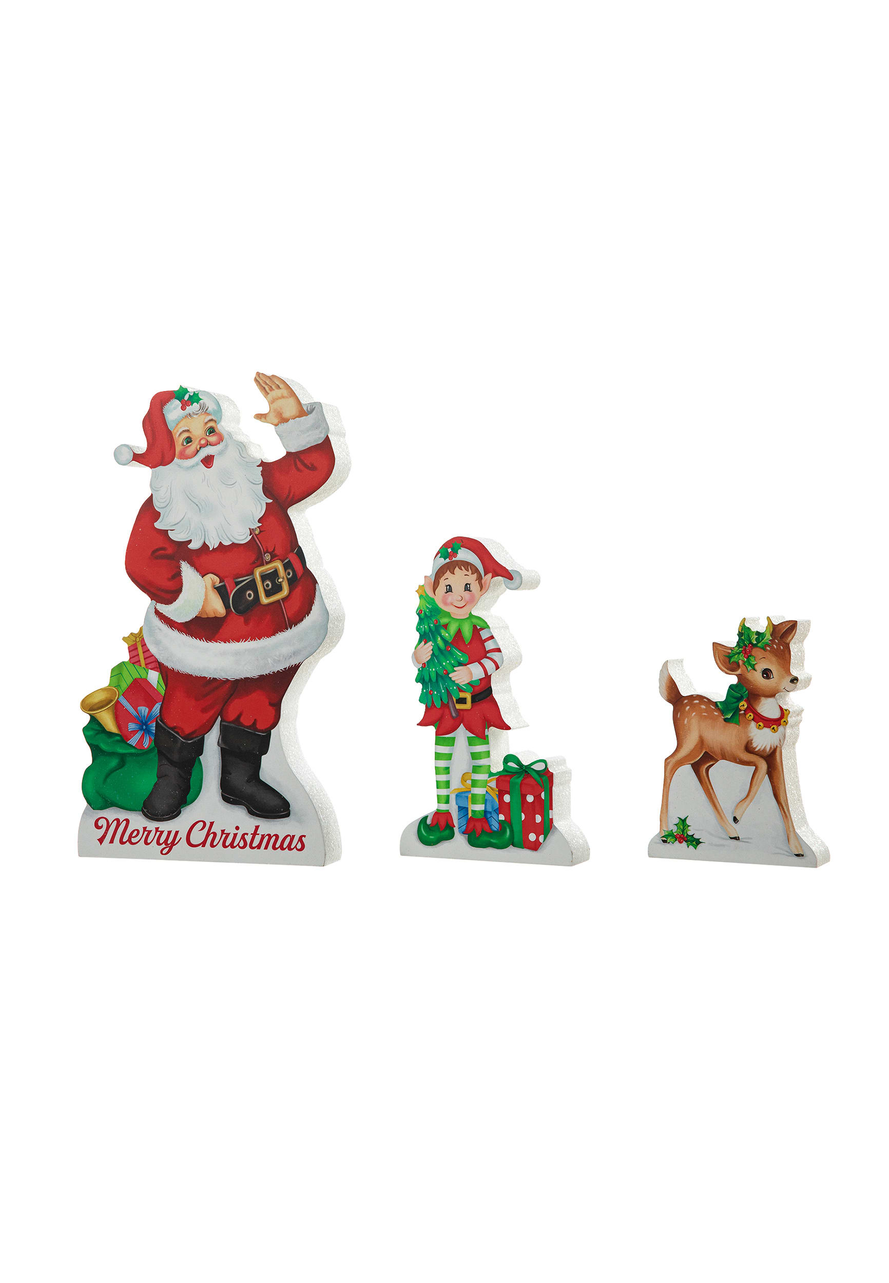 Glitzhome Wooden Holiday Santa Elf And Reindeer Table Decor Set | maurices