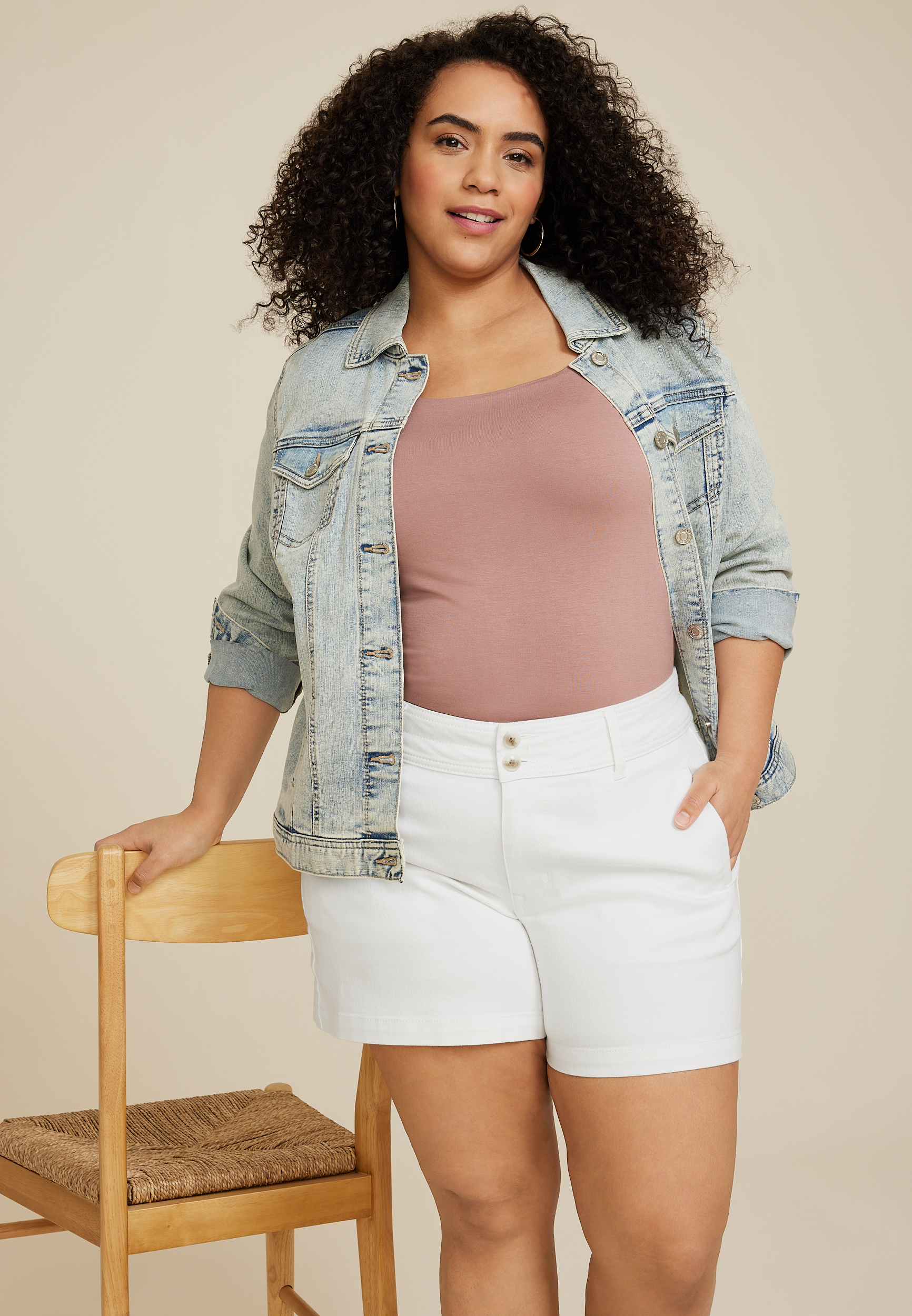 Plus Size m jeans by maurices&trade; White High Rise 5in A Line Short, C223, large