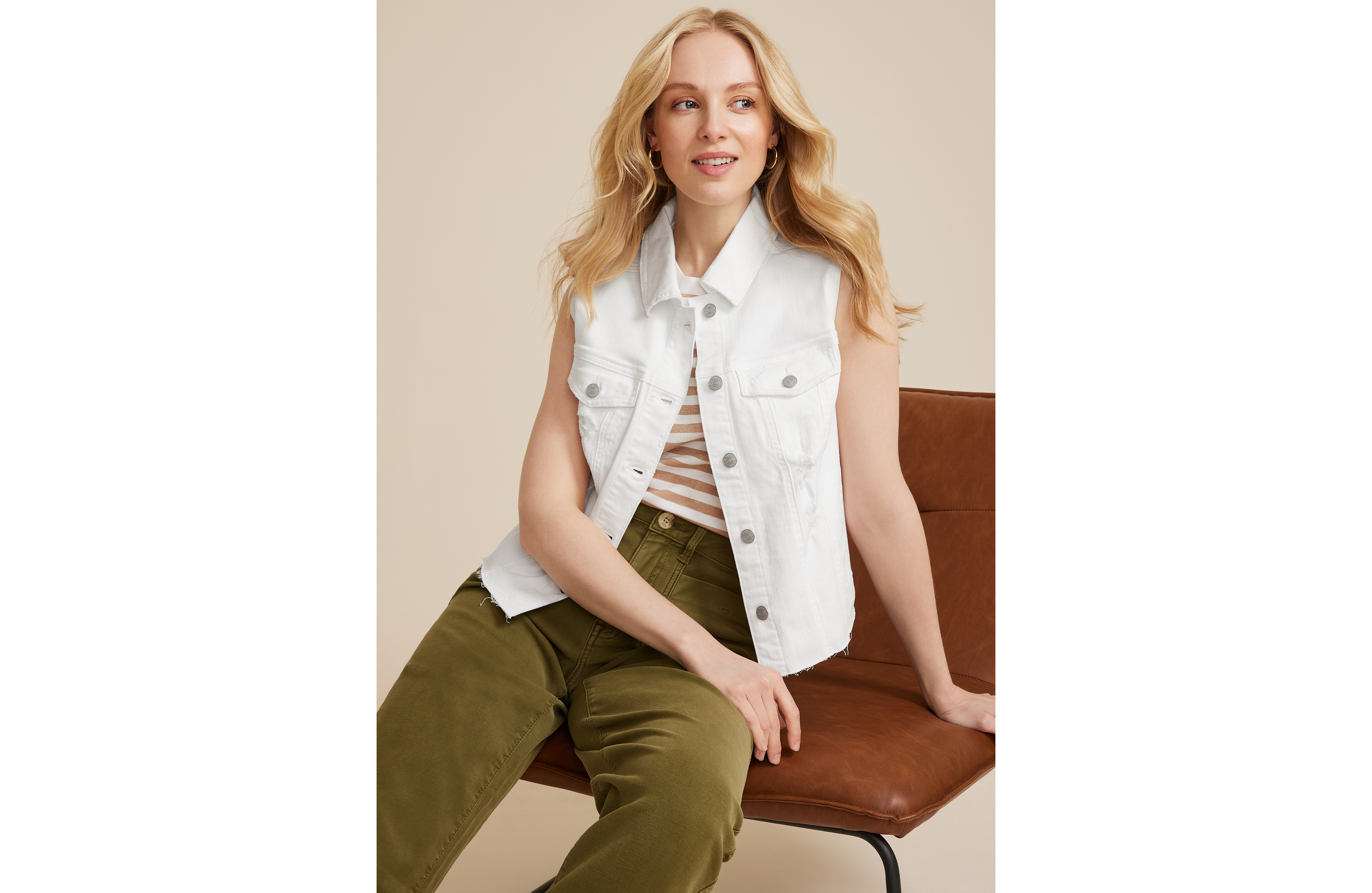White Raw Hem Denim Vest