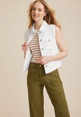 White Raw Hem Denim Vest, C223, small
