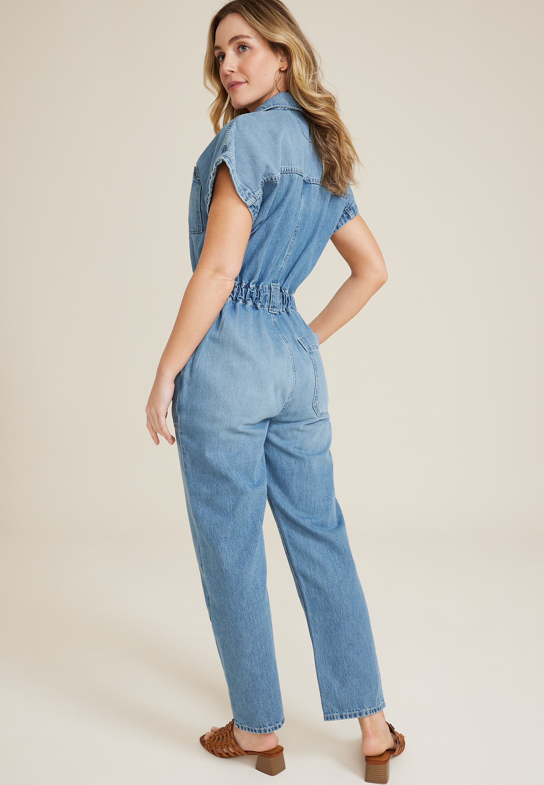 Utility Denim Jumpsuit, MEDIUM SANDBLAST, large
