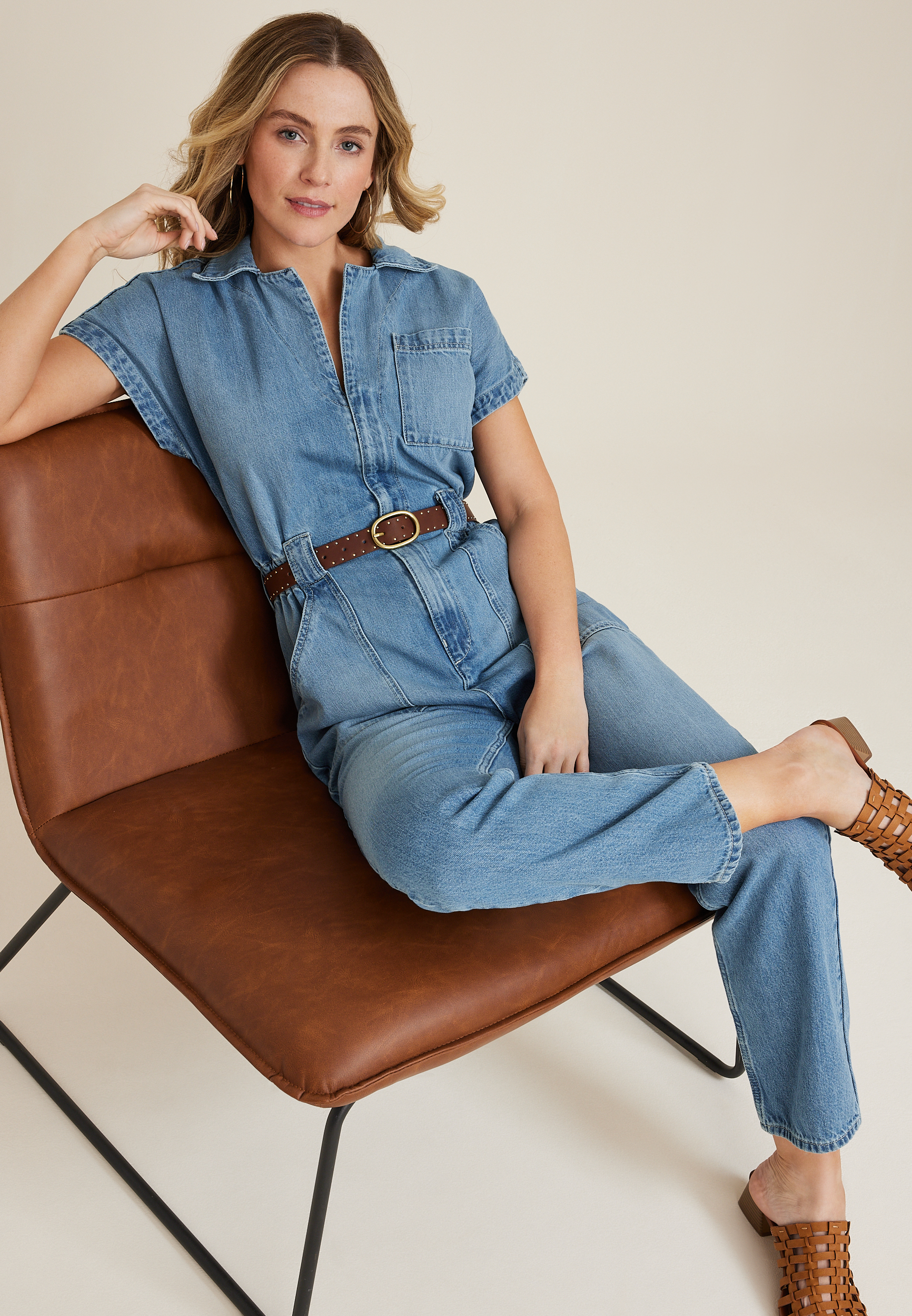 Utility Denim Jumpsuit, MEDIUM SANDBLAST, large