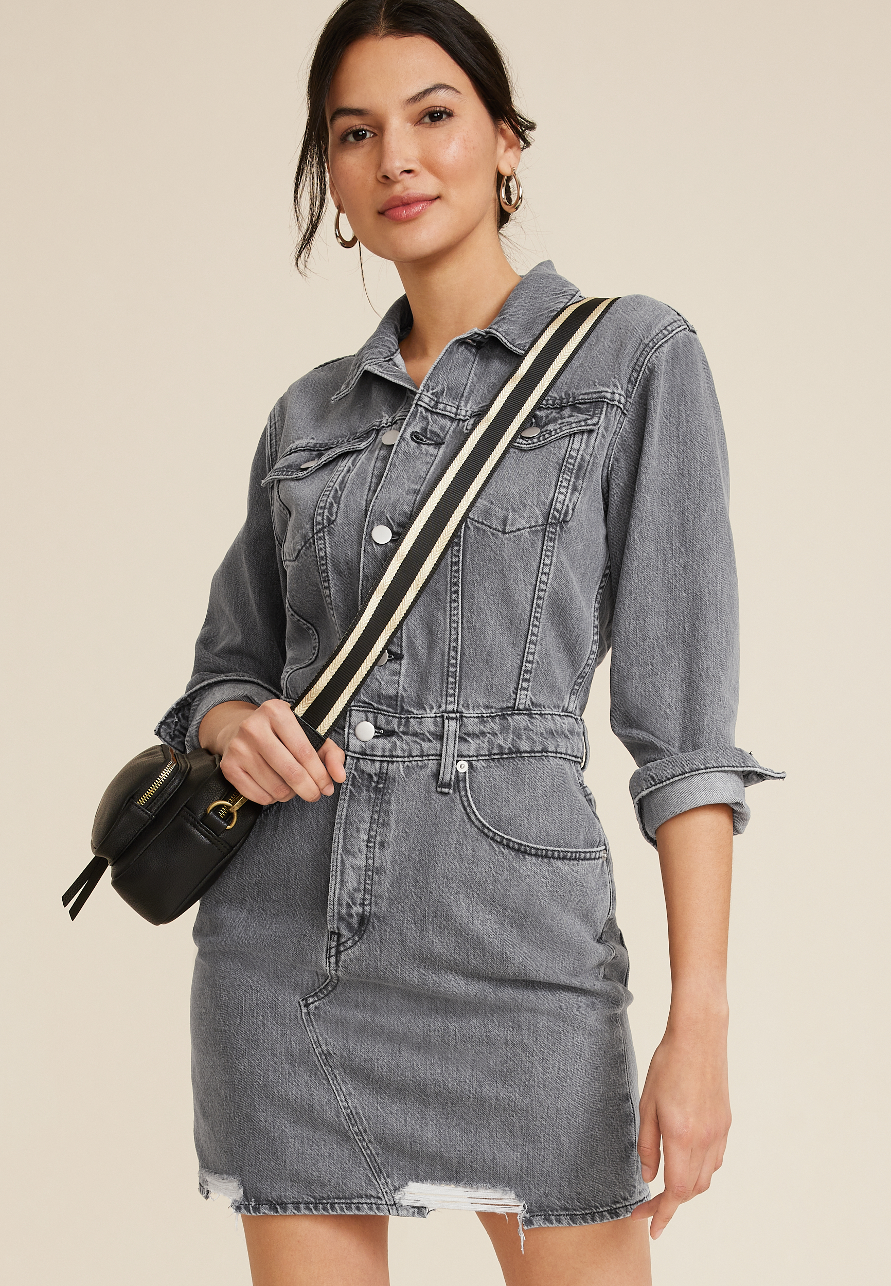 Black Nonstretch Denim Dress, C106, large