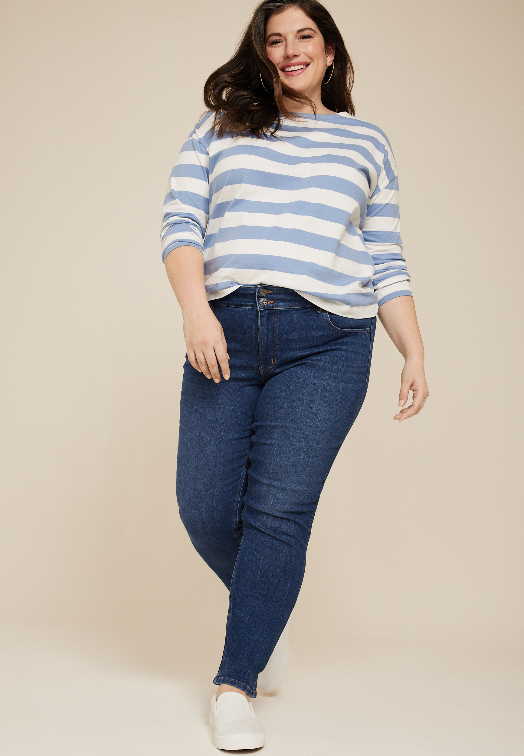 Plus Size m jeans by maurices&trade; Dark Mid Rise Slim Straight Ankle Jean, , large