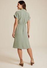 Collared Wrap Midi Dress, SAGE, small