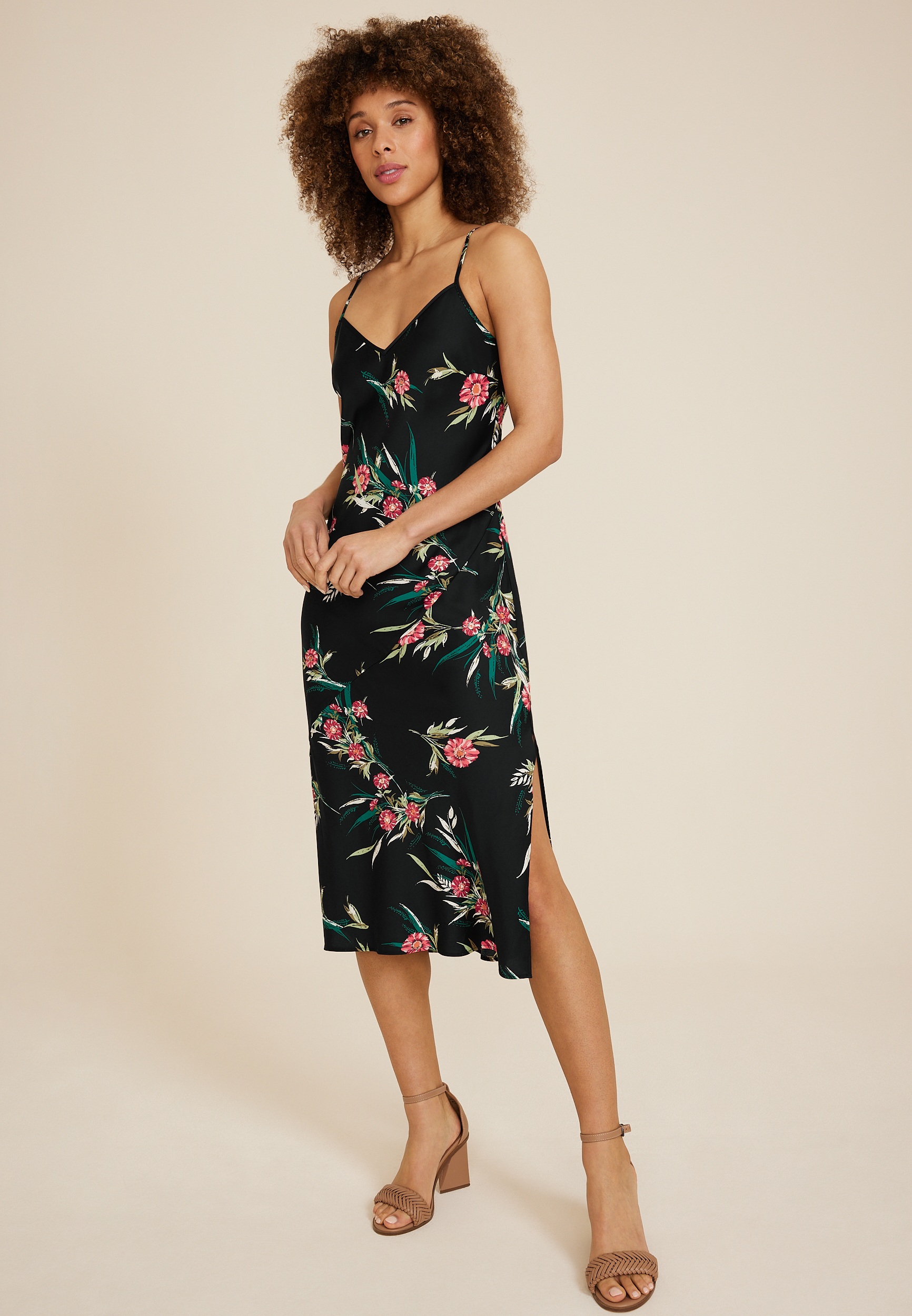 Floral Satin Slip Midi Dress