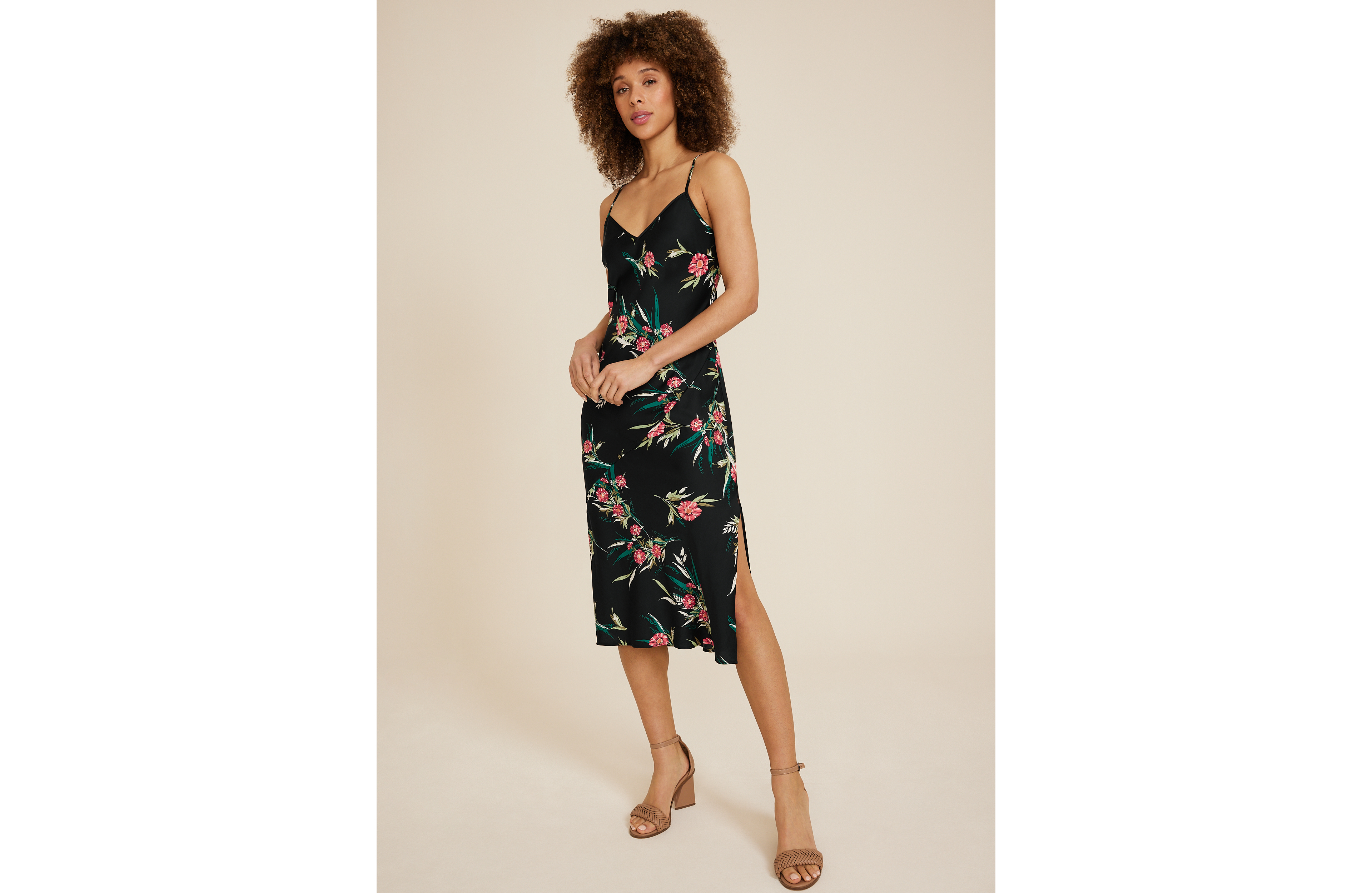 Floral Satin Slip Midi Dress