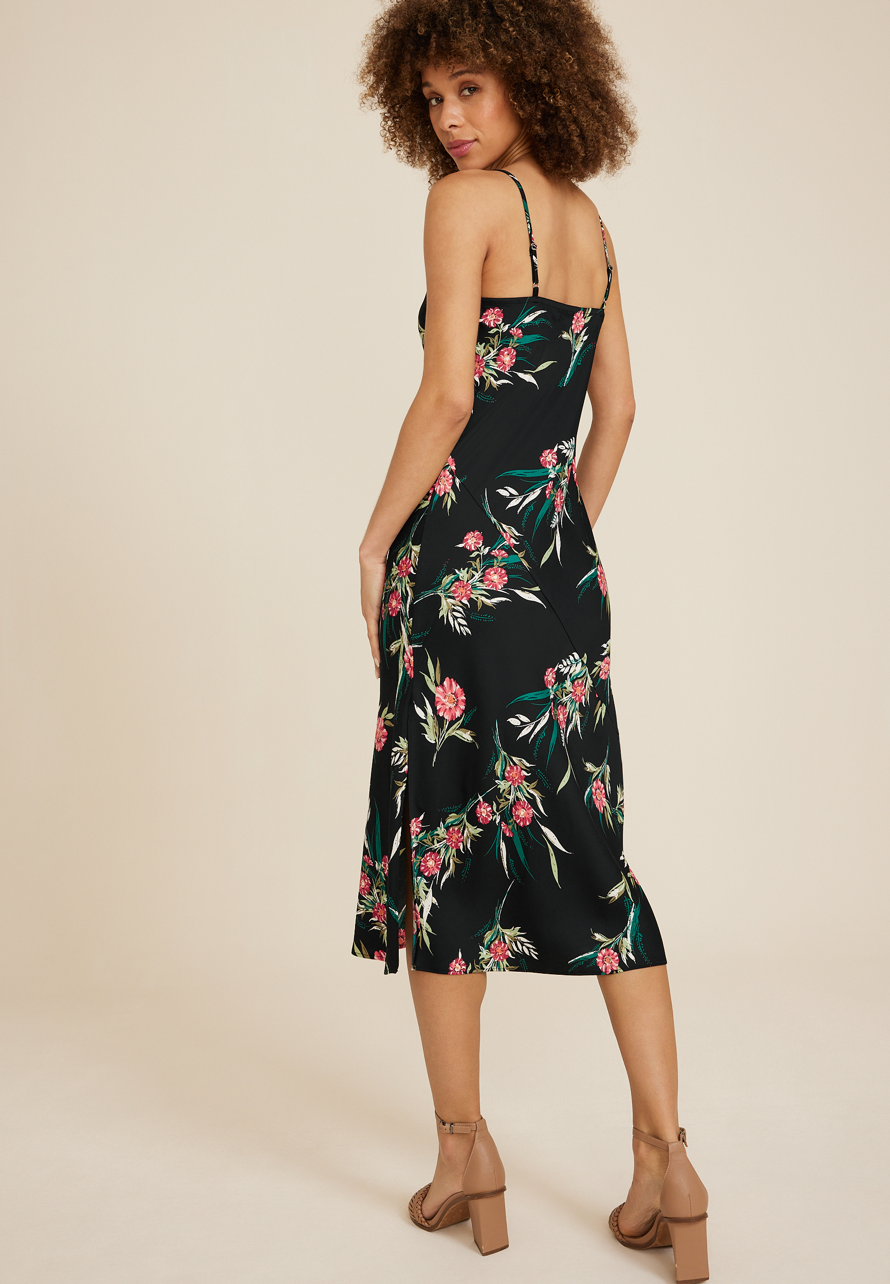 Floral Satin Slip Midi Dress, C1756, large