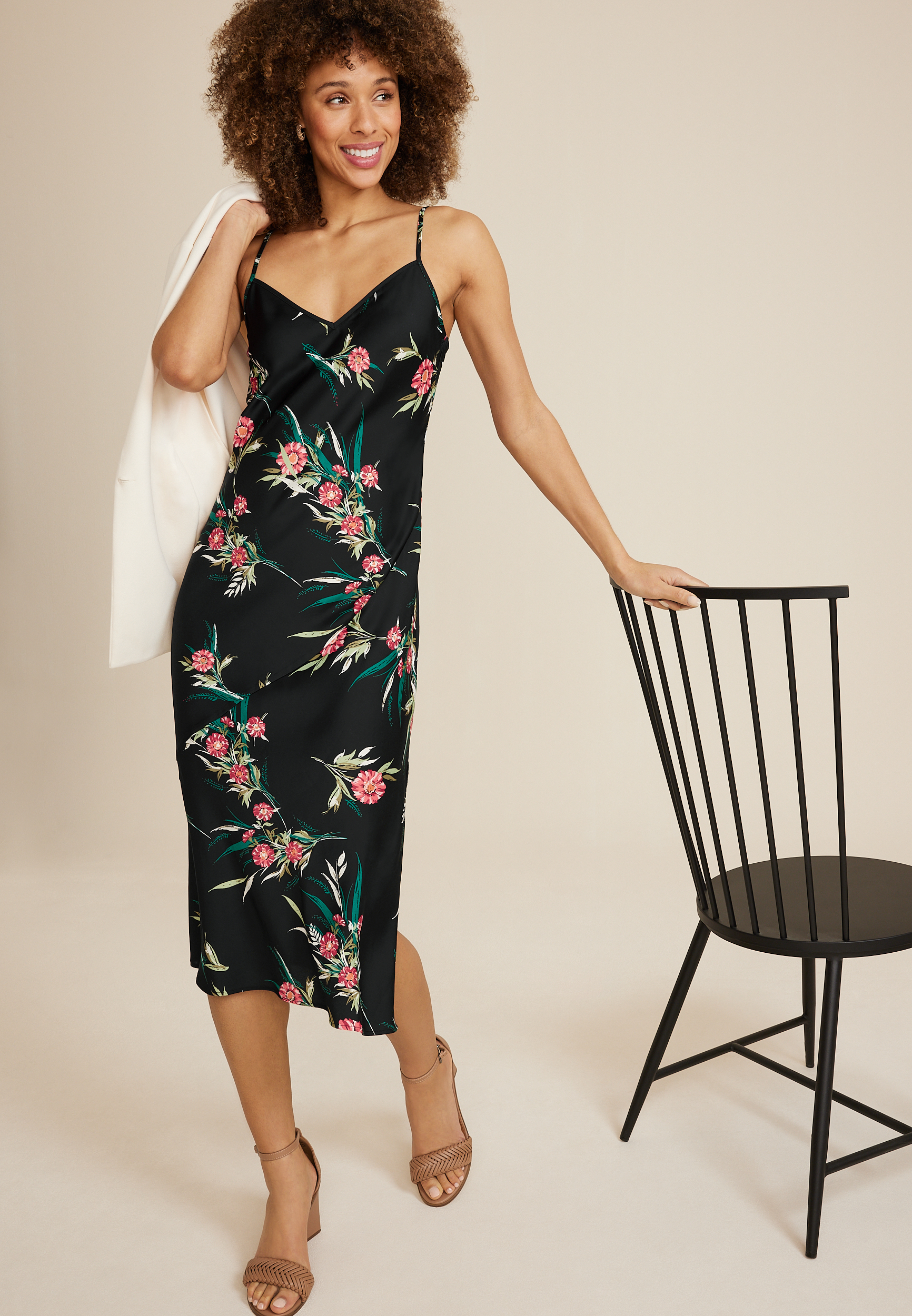 Floral Satin Slip Midi Dress, C1756, large