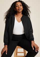 Plus Size Bomber Jacket, BLACK, small