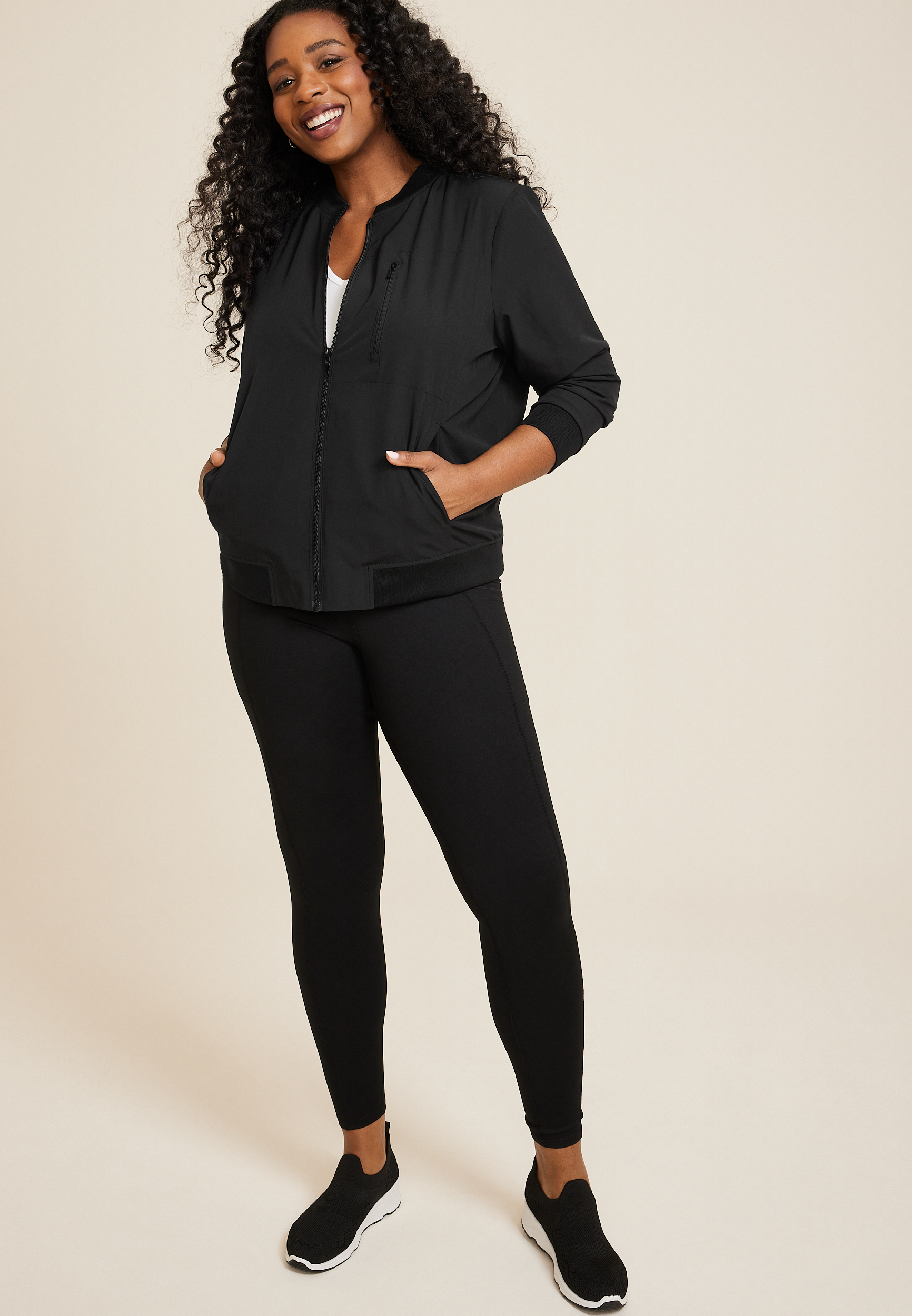 Plus Size Bomber Jacket, BLACK, large