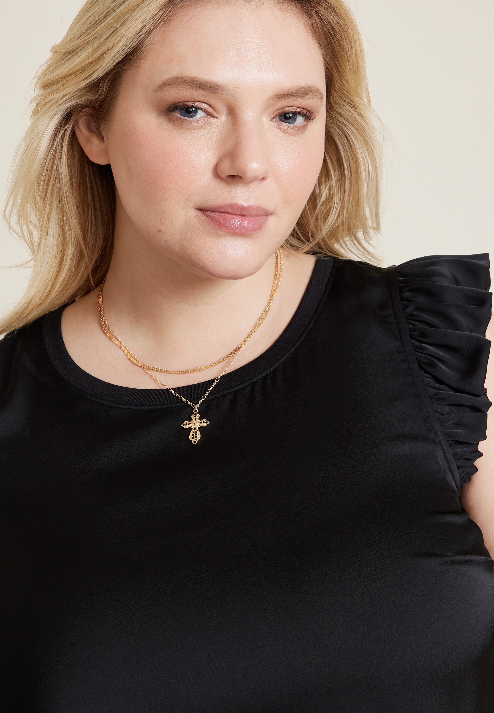 Gold Cross Layered Necklace, C605, large
