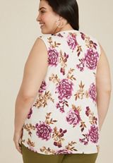 Plus Size 24/7 Morgan Floral V Neck Tank Top, SOFT WHITE COMBO, small
