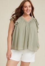 Plus Size Flutter Sleeve V Neck Blouse, C425, small