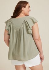 Plus Size Flutter Sleeve V Neck Blouse, C425, small