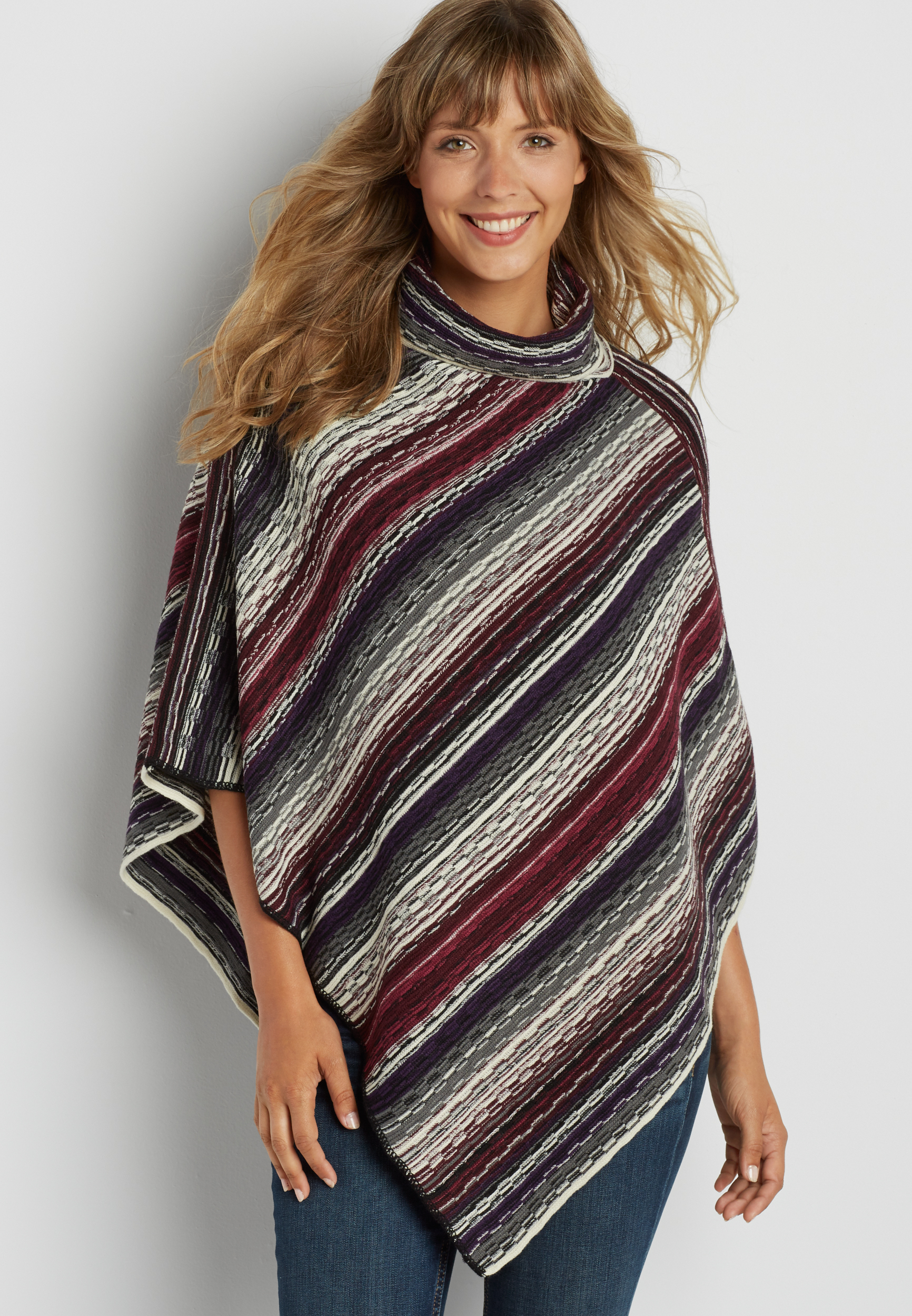 cowl neck poncho with stripes | maurices