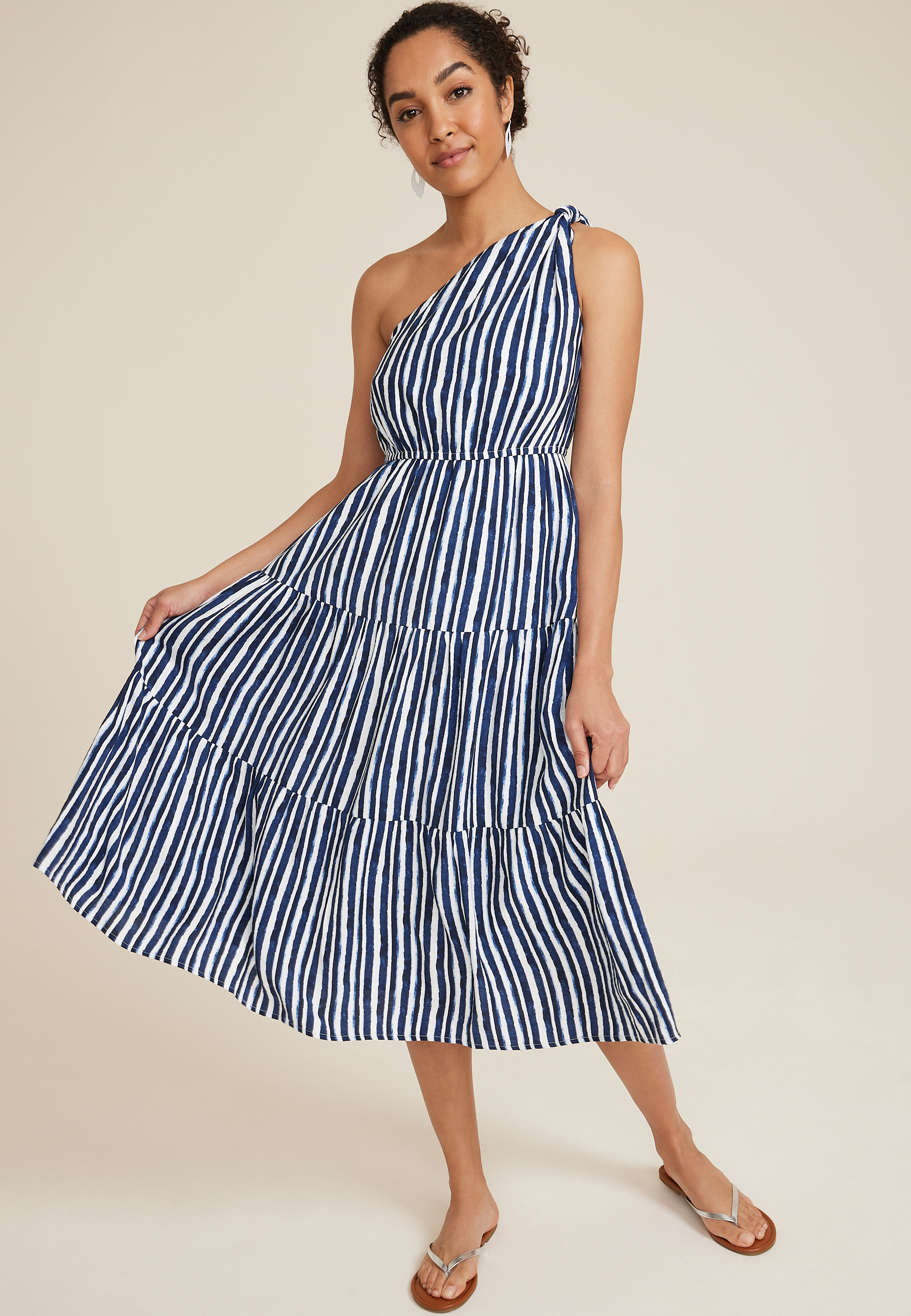 Striped One Shoulder Maxi Dress | maurices