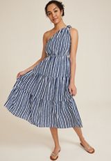 Striped One Shoulder Maxi Dress, C1769, small