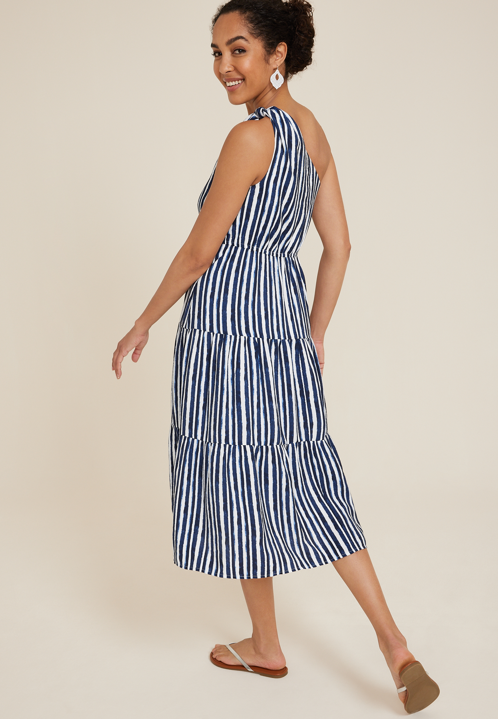 Striped One Shoulder Maxi Dress, C1769, large