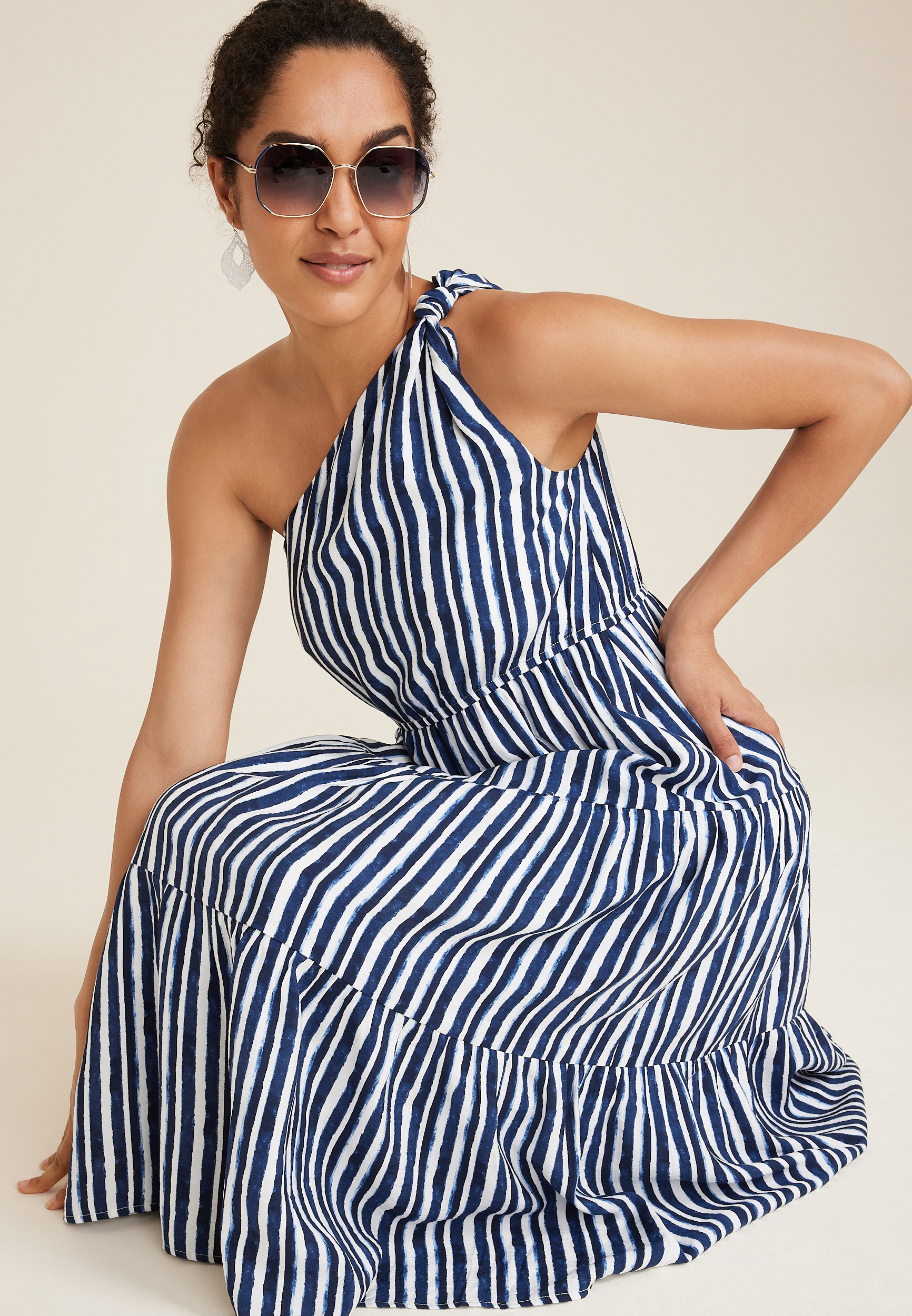 Striped One Shoulder Maxi Dress, C1769, large