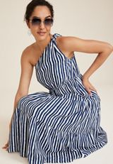 Striped One Shoulder Maxi Dress, C1769, small