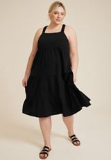 Plus Size Double Cloth Midi Dress, C106, small