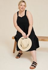 Plus Size Double Cloth Midi Dress, C106, small