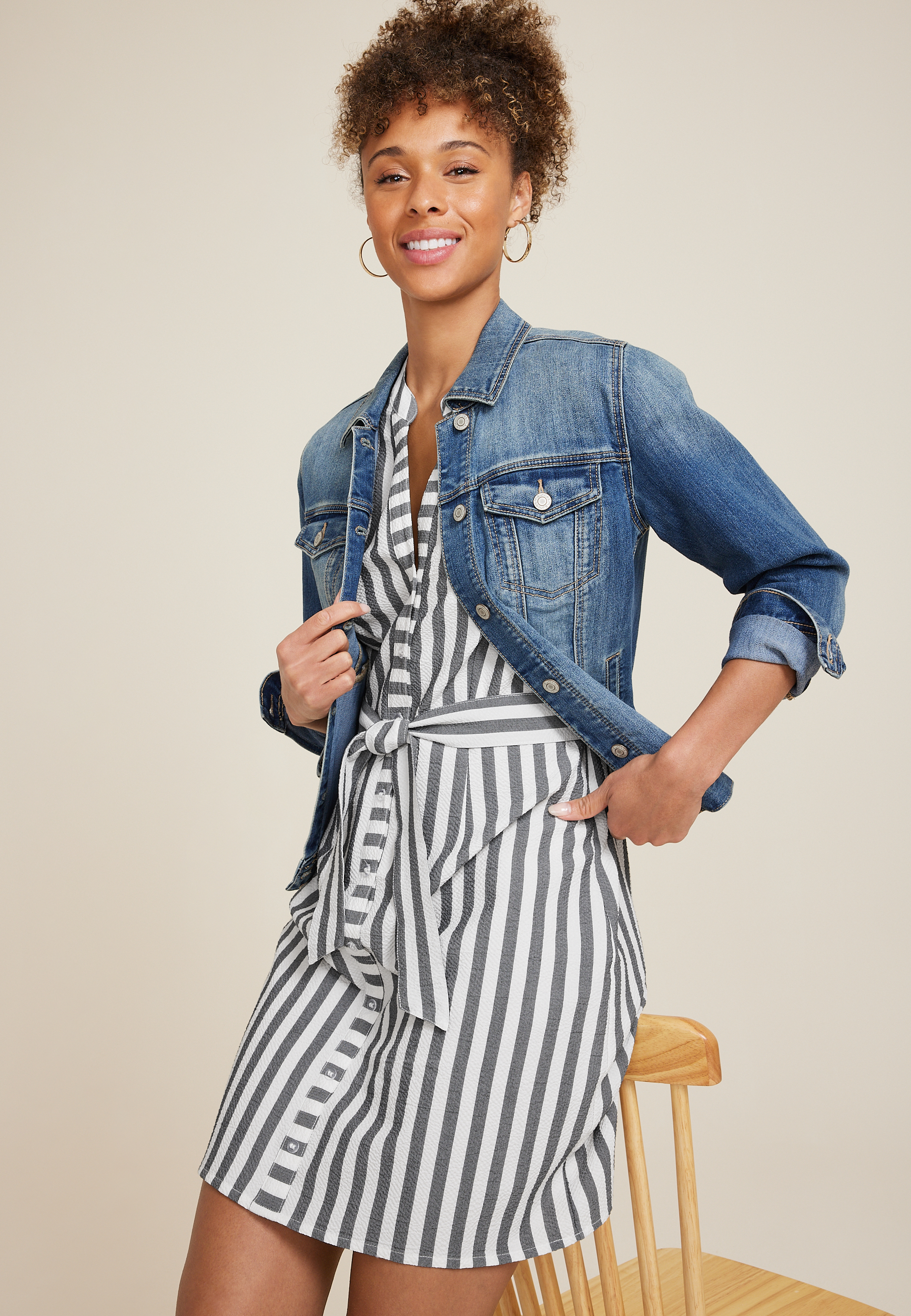 Striped Dolman Shirt Dress, C1755, large