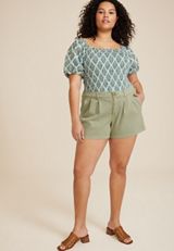 Plus Size Pleated Twill High Rise 4in Short, C425, small