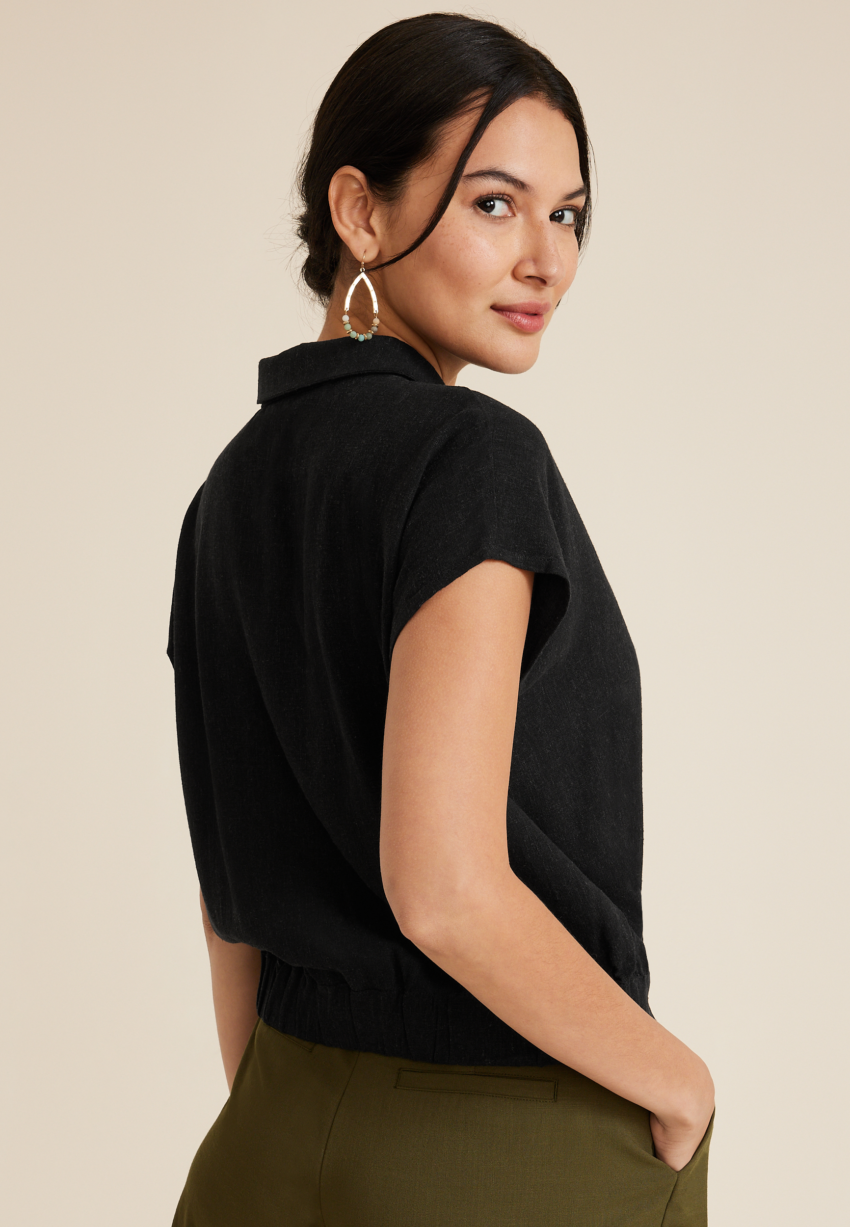 Dolman Surplice Blouse, BLACK, large