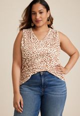 Plus Size 24/7 Morgan Animal V Neck Tank Top, C2561, small