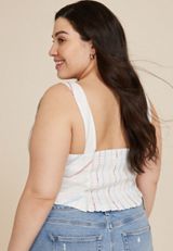 Plus Size Striped Cotton Poplin Corset Tank Top, SOFT WHITE COMBO, small