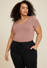 Plus Size Simply Smooth Double Layer Scoop Neck Top, RATTAN TAUPE, small